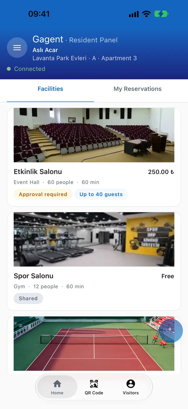 List of shared facilities.