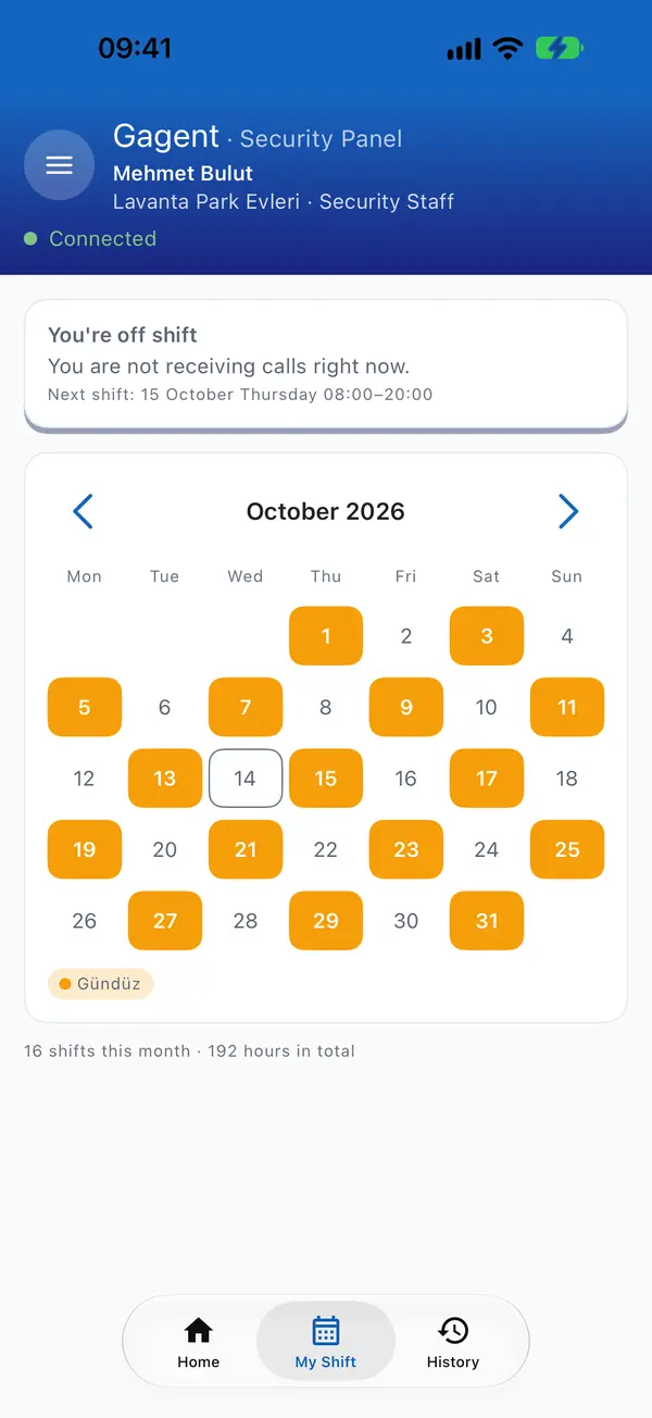 Shift calendar in the security app.
