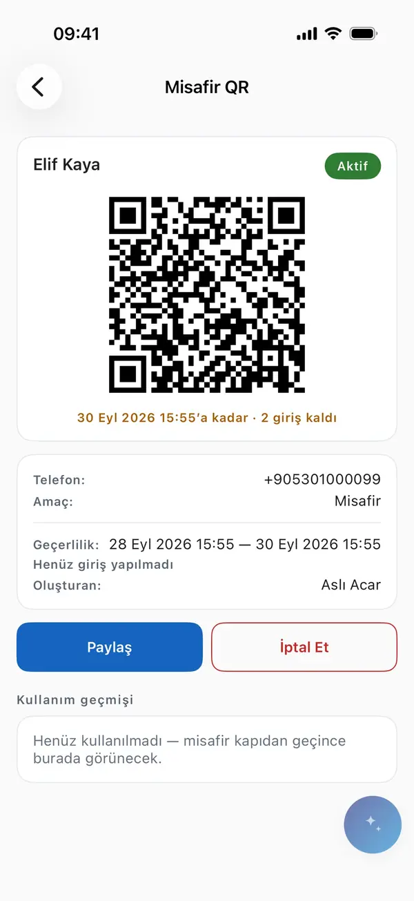 Active guest invitation with its code.