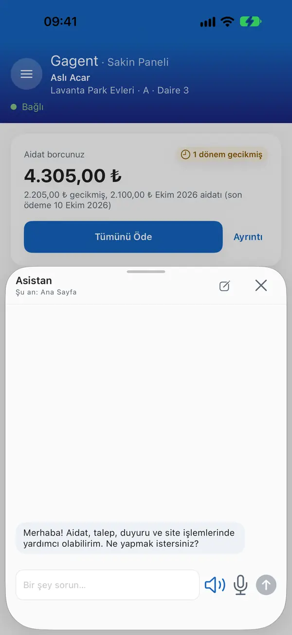 Assistant window open in the resident app.