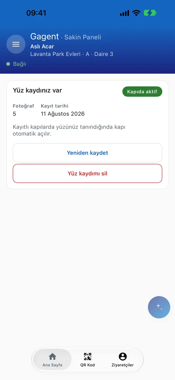Sakin uygulamasında isteğe bağlı yüz kaydı ekranı.